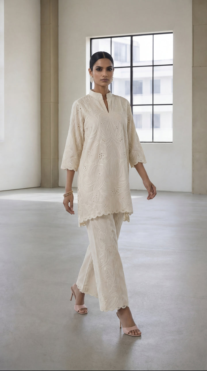 Reema Ahsan - Ayra Khadi Silk Suit For Women - Ivory - 3 Piece - Studio by TCS