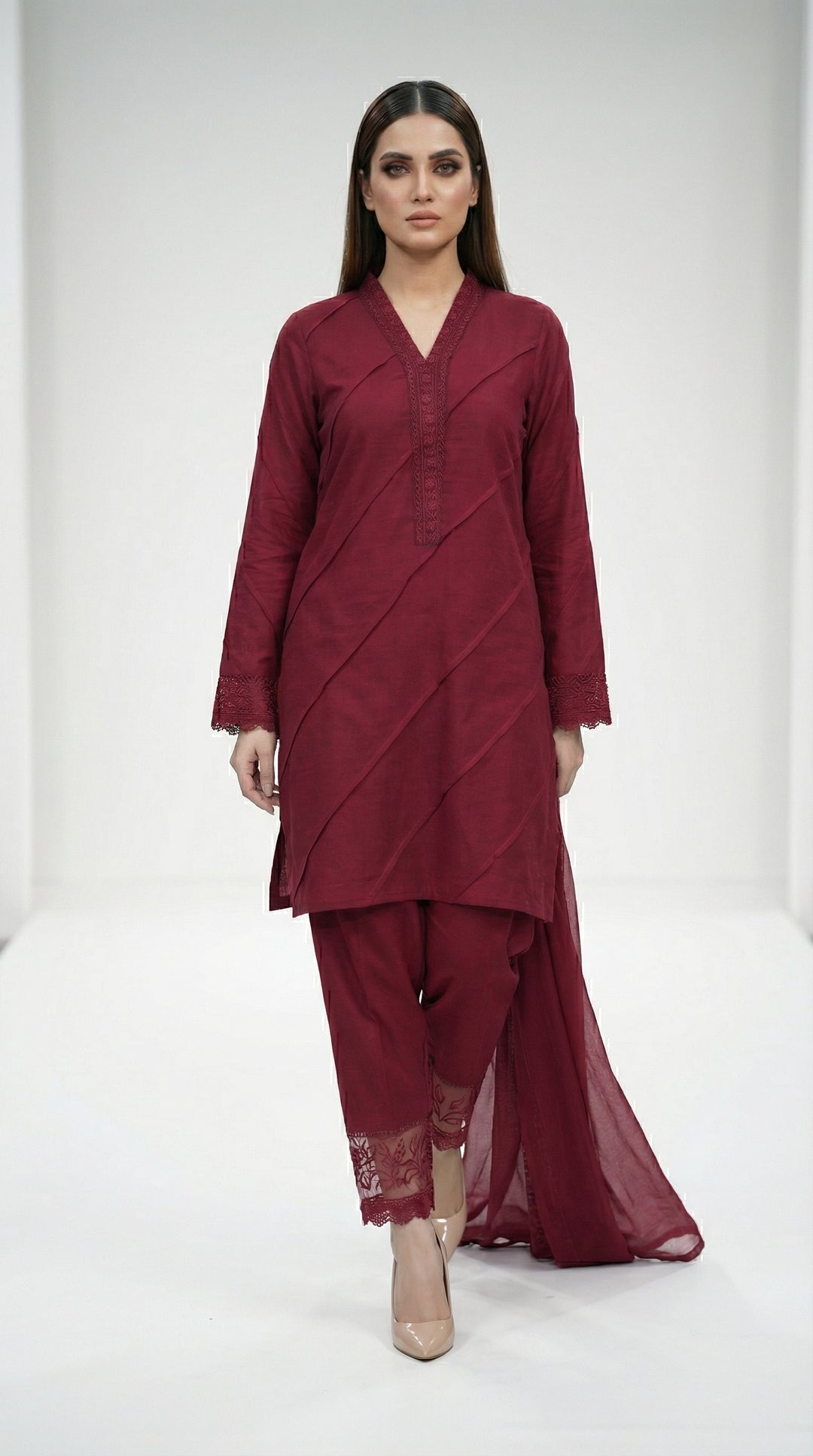 Reema Ahsan - Ailsa Cora Cotton Suit For Women - Maroon - 3 Piece - Studio by TCS