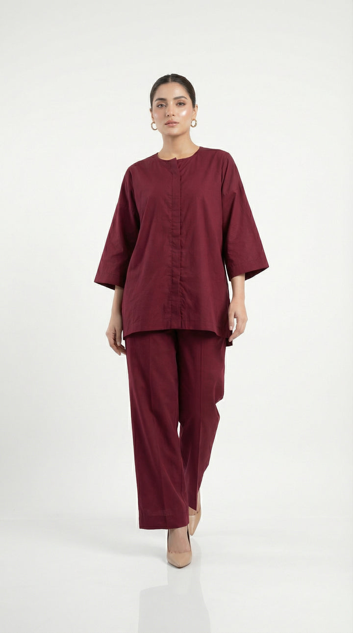 Reema Ahsan - Livia Cotton Suit For Women - Dark Maroon - 2 Piece - Studio by TCS