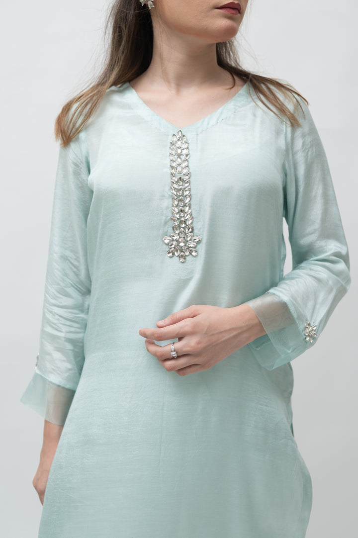 Alifyay - Aqua Blue  - Cotton Silk - 3 Piece