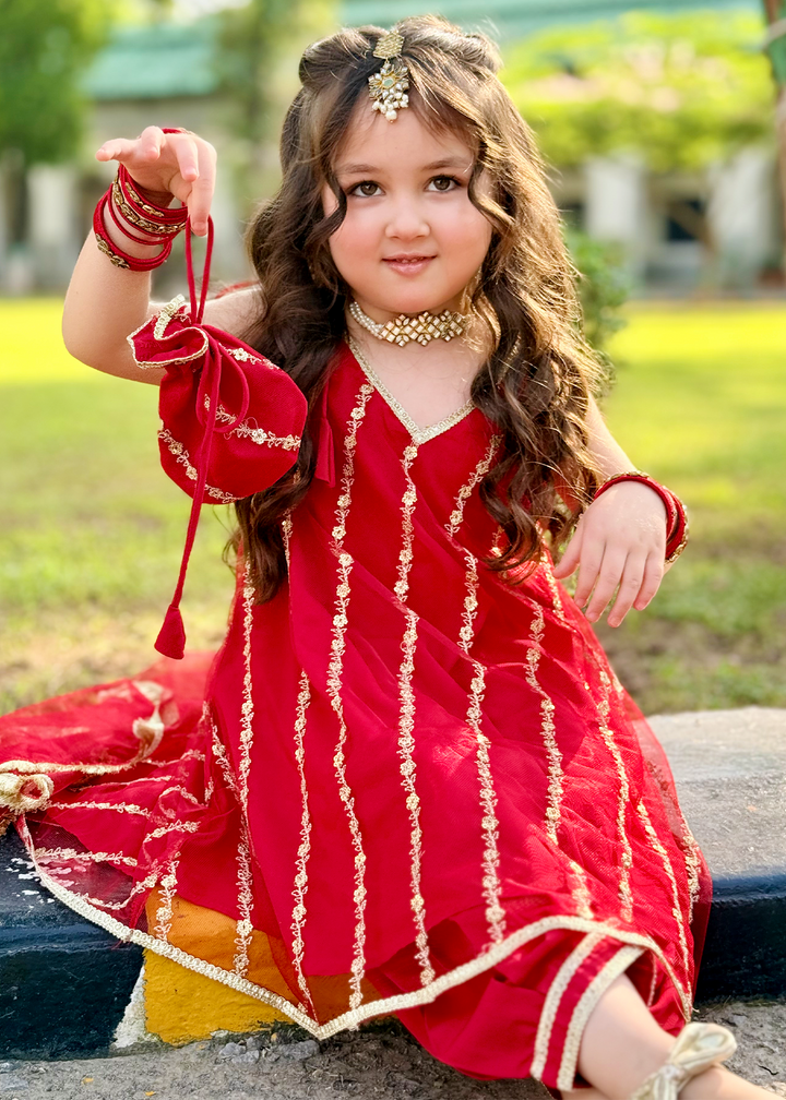 Modest - Net Embroidered Suit For Girl -  3 Piece