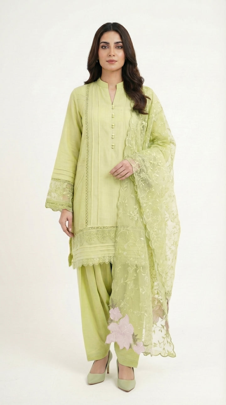Reema Ahsan - Renaya Cora Cotton Suit For Women - Line Green - 3 Piece - Studio by TCS