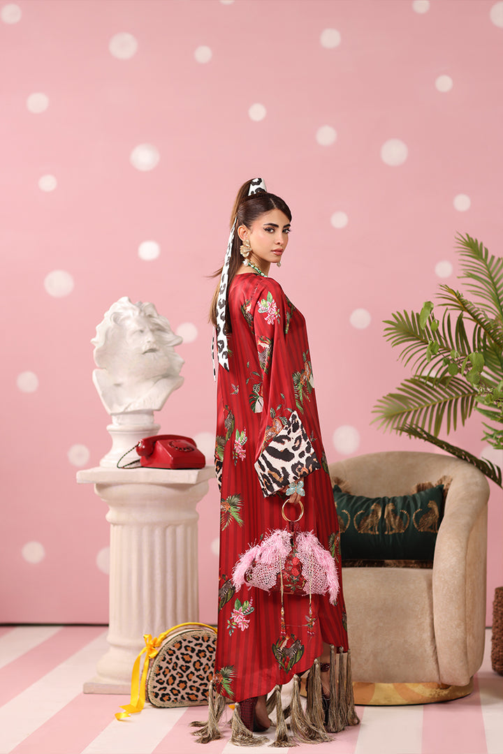 Musferah Saad - Ruby Safari Printed Silk Kaftaan For Women - 2 piece