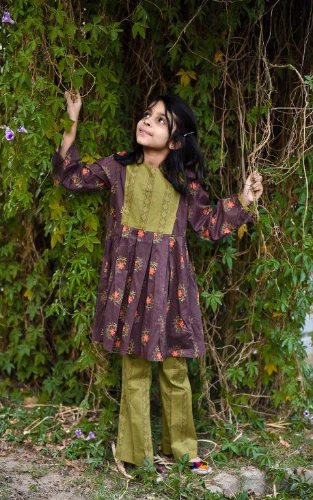 Oaks - Brown Printed Cambric Girls Kurti - 1 Piece - Studio by TCS