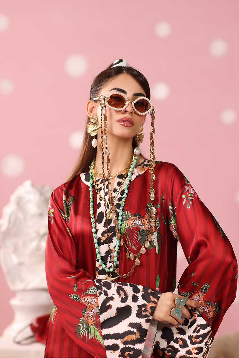 Musferah Saad - Ruby Safari Printed Silk Kaftaan For Women - 2 piece