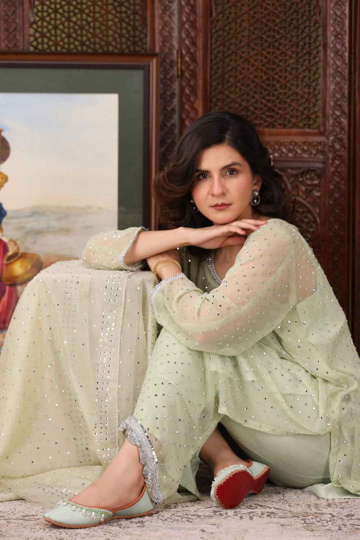 JootiShooti - Pearl Aura Mint Green Khussa For Women - Studio by TCS