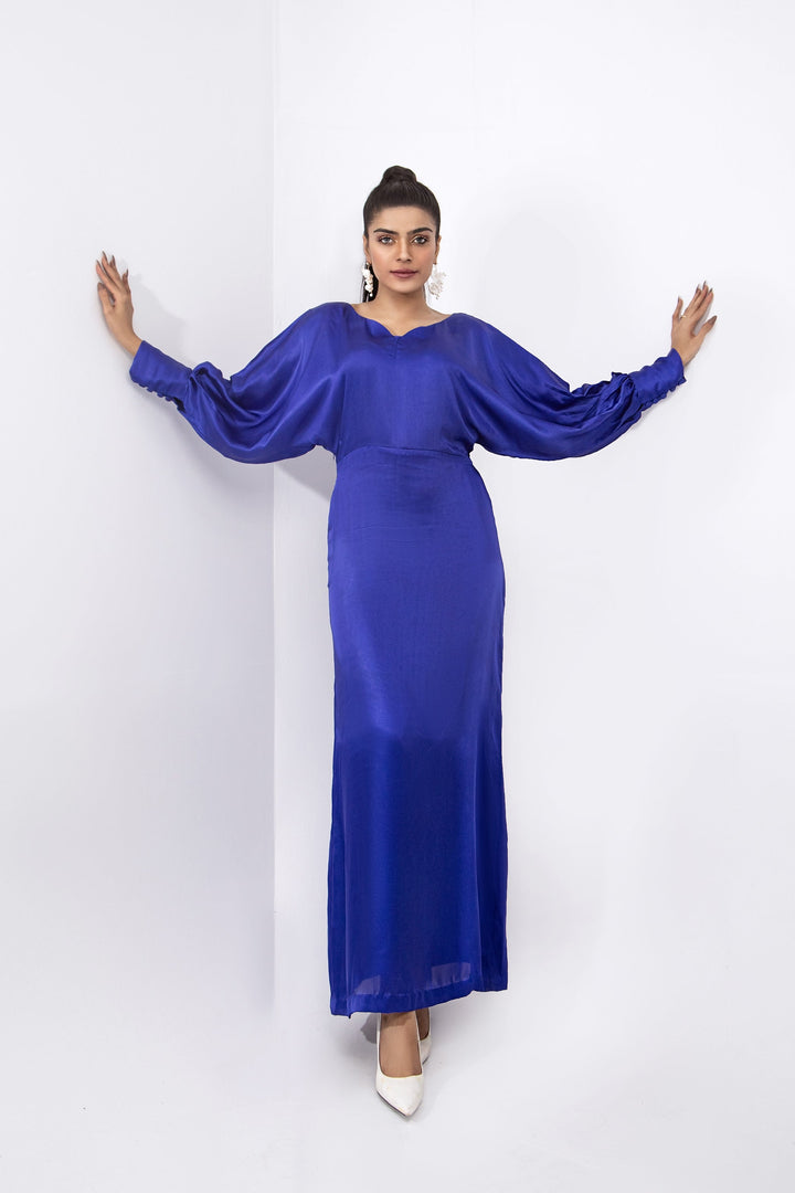 Syah - Batwing Sleeves Dress - Royal Blue - Silk - 1 Piece