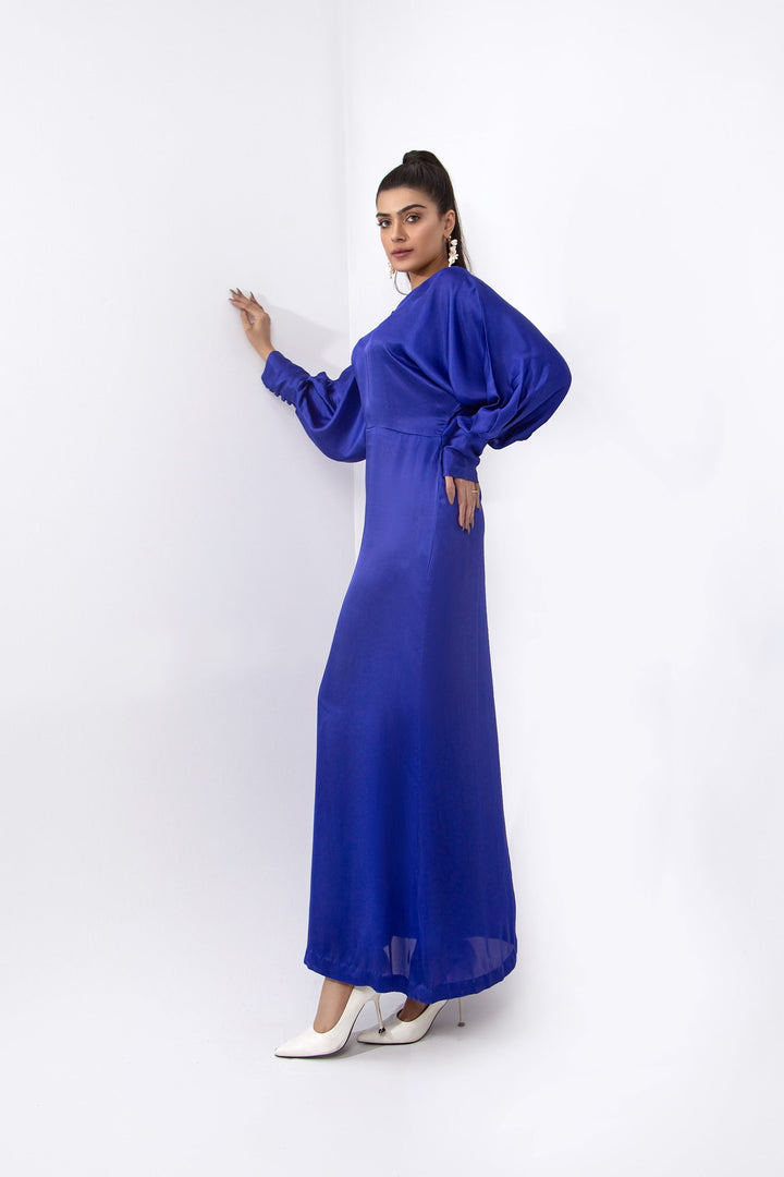 Syah - Batwing Sleeves Dress - Royal Blue - Silk - 1 Piece