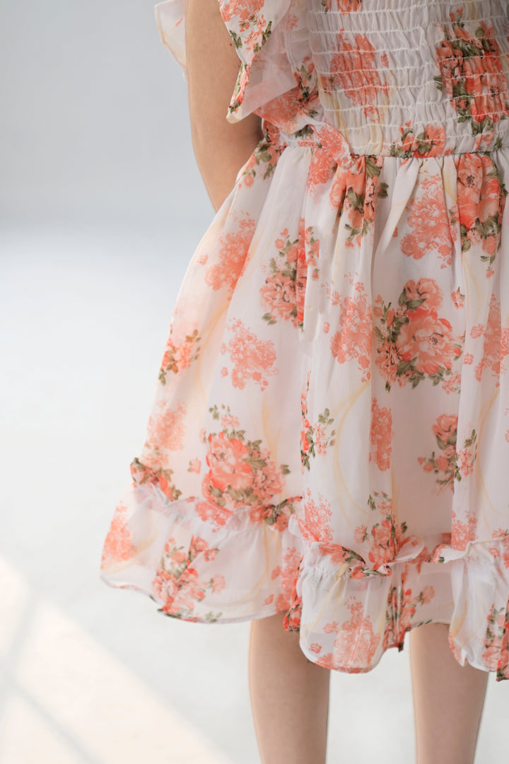 Hummingbirds - Peach Rosette Dress - Chiffon - 1 Piece
