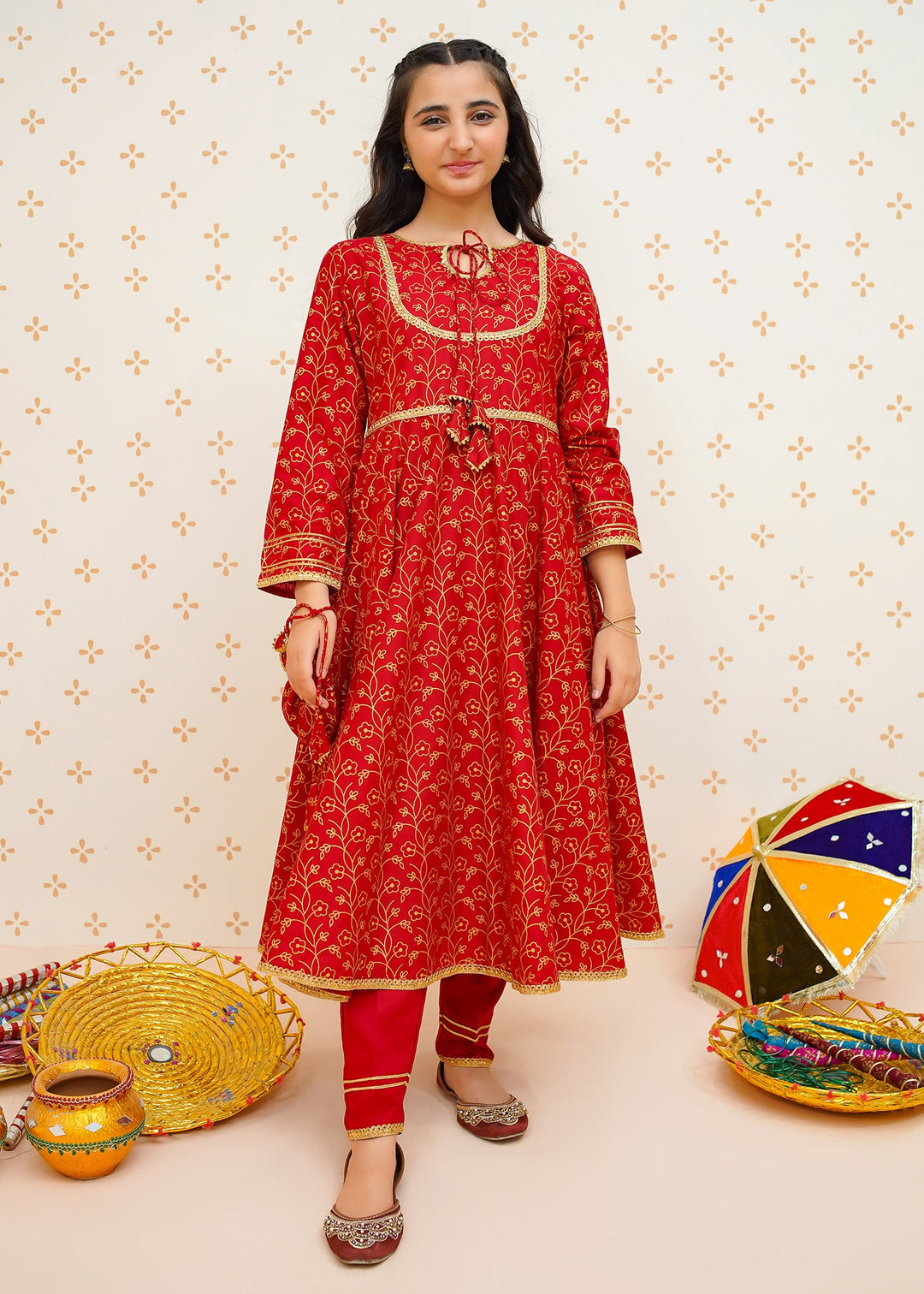 Modest - Gul-e-Laal - cotton - Red - 3 Piece