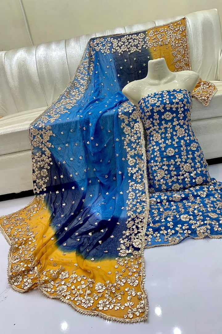 Designs By Amina - Handwork Antique gota work - pure chiffon - 2 Piece - Unstitch - 04