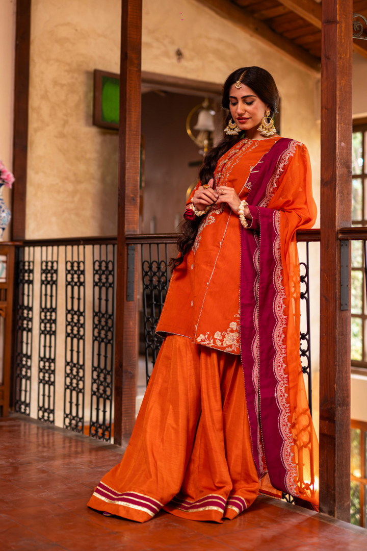 Omal by Komal - Meera - Rust - Paper Cotton & Chiffon - 3 Piece