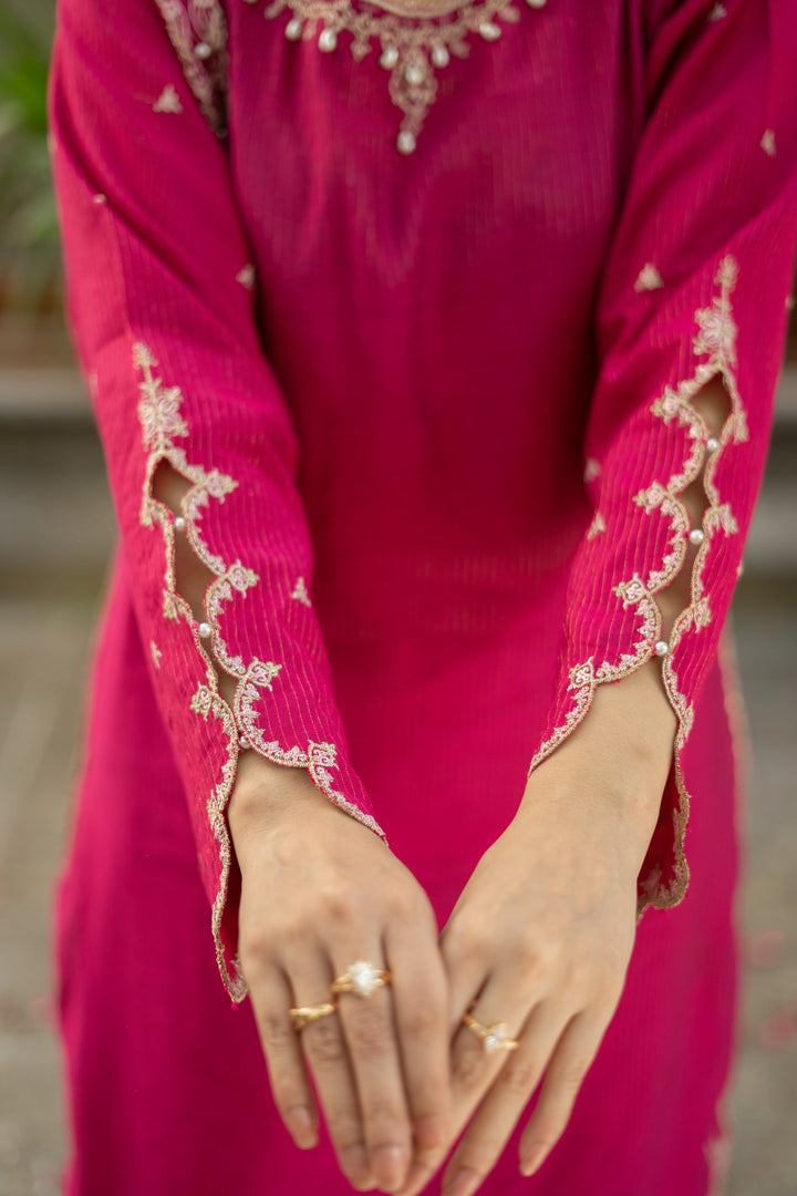 Omal by Komal - GULAAL - Pink - Cotton Net & Organza - 3 Piece