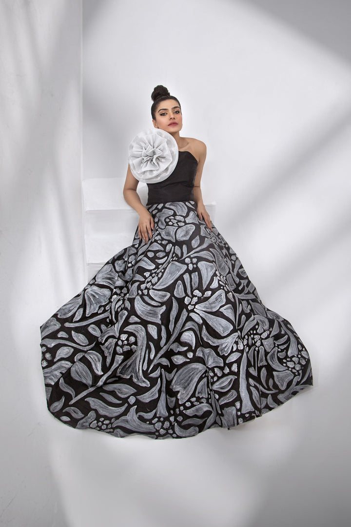 Syah - Hand Painted Skirt With Top - Black - Row Silk - 2 Piece