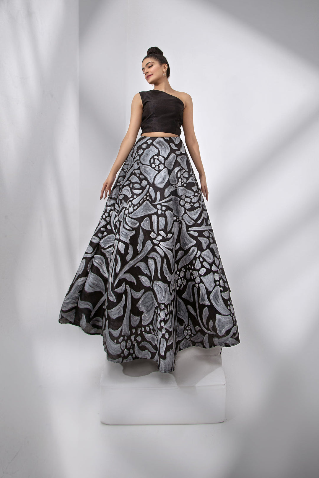 Syah - Hand Painted Skirt With Top - Black - Row Silk - 2 Piece