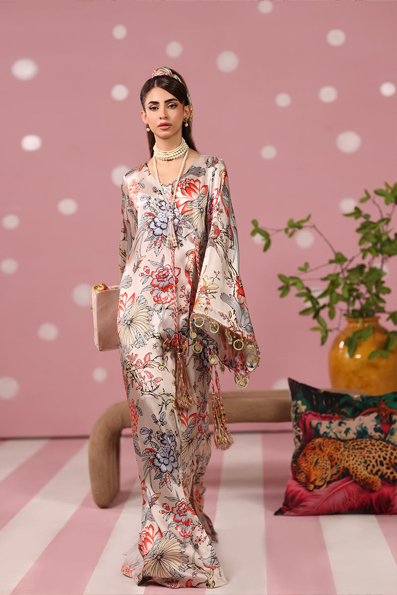 Musferah Saad - Imperial Blossom Printed Silk Kaftaan For Women - 2 piece - Studio by TCS
