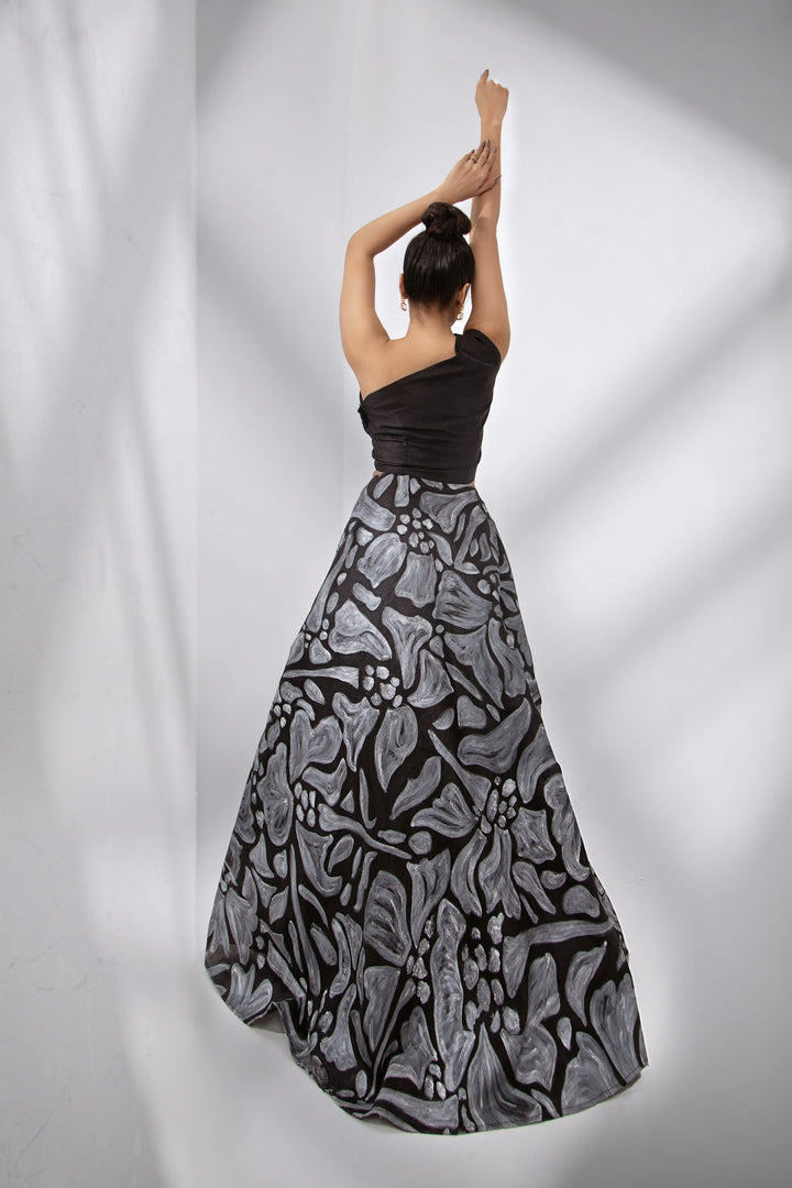 Syah - Hand Painted Skirt With Top - Black - Row Silk - 2 Piece