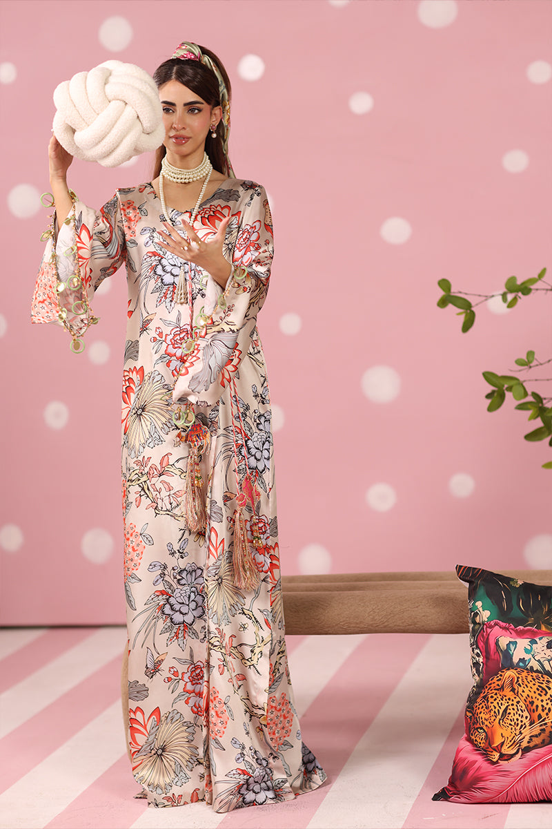 Musferah Saad - Imperial Blossom Printed Silk Kaftaan For Women - 2 piece - Studio by TCS
