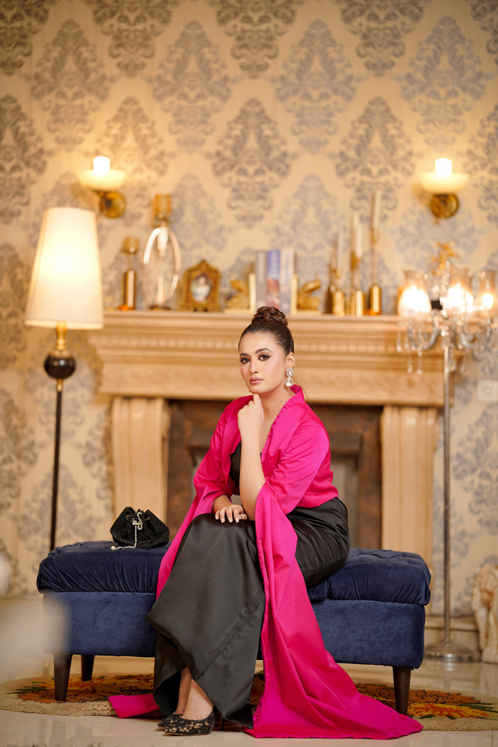 Syah - Noir - Blended Silk - Black and Fuchsia - 2 Piece