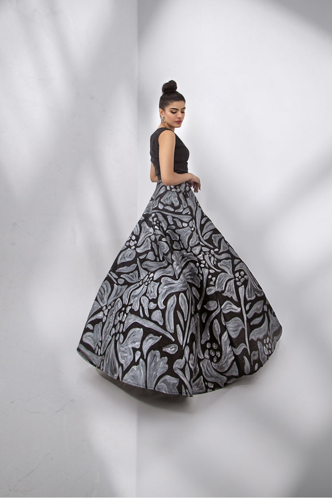 Syah - Hand Painted Skirt With Top - Black - Row Silk - 2 Piece