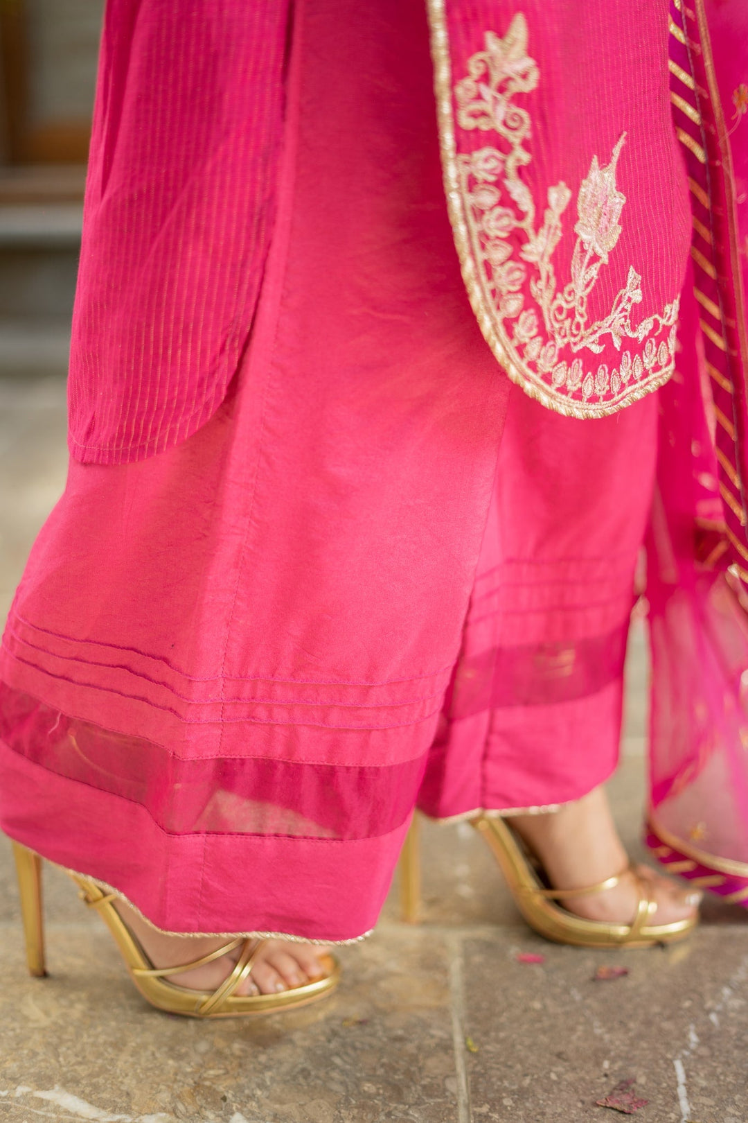 Omal by Komal - GULAAL - Pink - Cotton Net & Organza - 3 Piece