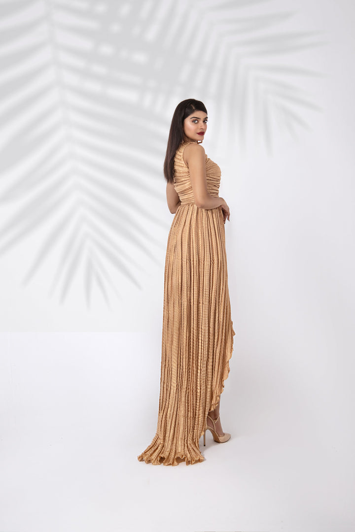 Syah - Crushed Sleeveless Dress - Gold - Masuri - 1 Piece