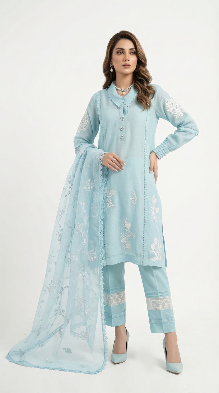 Reema Ahsan - Lumi Cora Cotton Suit For Women - Blue - 3 Piece - Studio by TCS