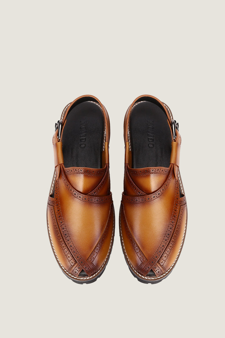 Navado - Brogue Peshawari Tan Sandals For Men