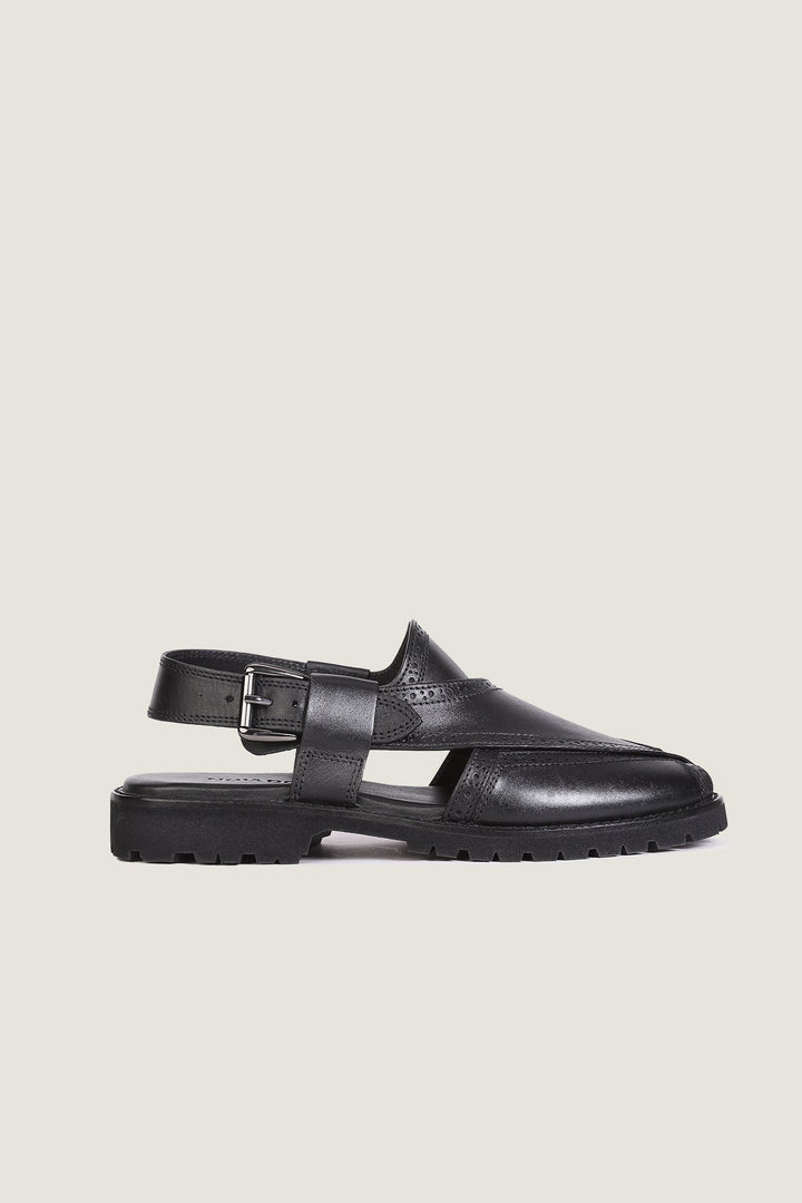 Navado - Brogue Peshawari Black Sandals For Men