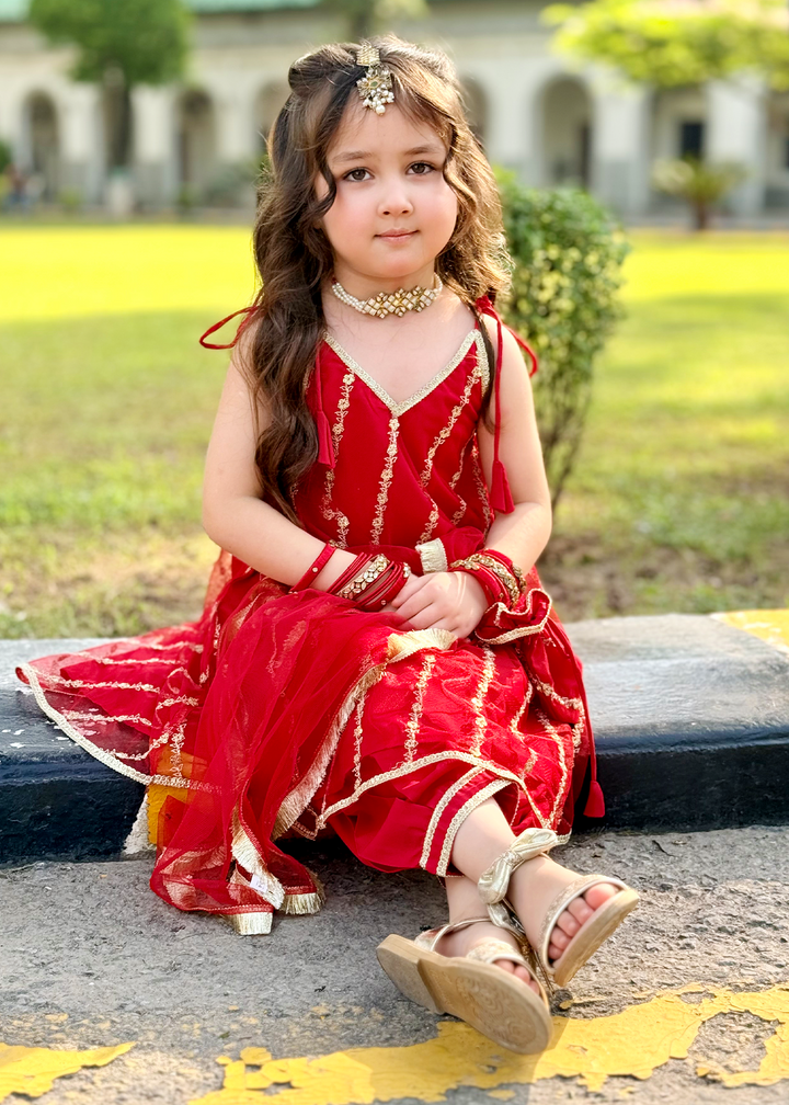 Modest - Net Embroidered Suit For Girl -  3 Piece