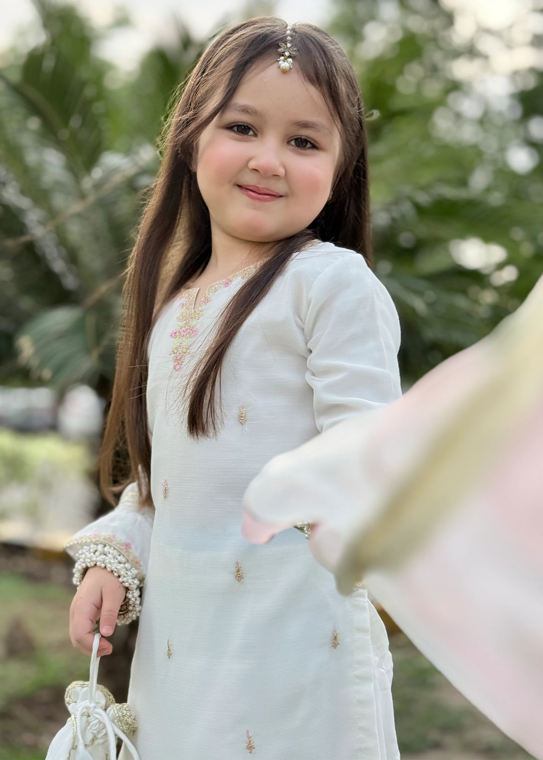 Modest - Chiffon Embroidered Gharara For Girl - White - 3 Piece