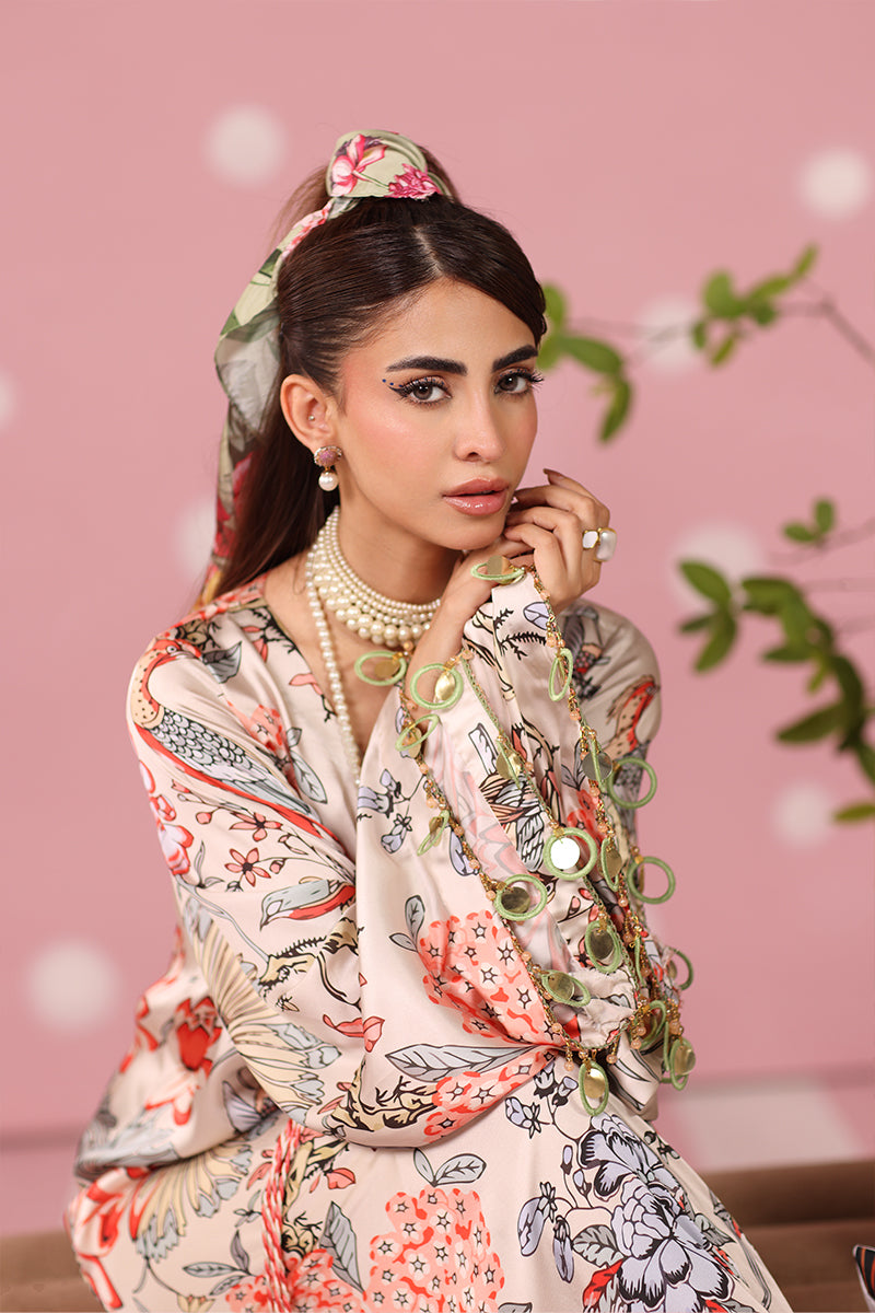 Musferah Saad - Imperial Blossom Printed Silk Kaftaan For Women - 2 piece - Studio by TCS