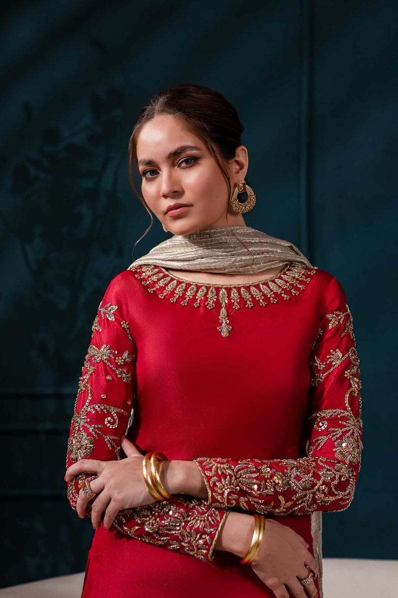 Allure by Ih - EMMA Katan Silk Suit For Women - Maroon - 3 Piece