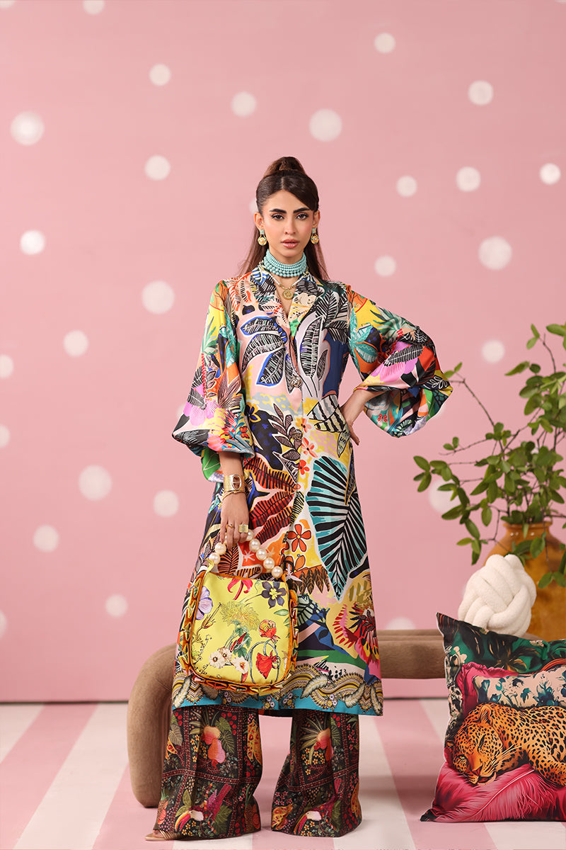 Musferah Saad - Chromatic Jungle Printed Silk Suit For Women - 3 piece