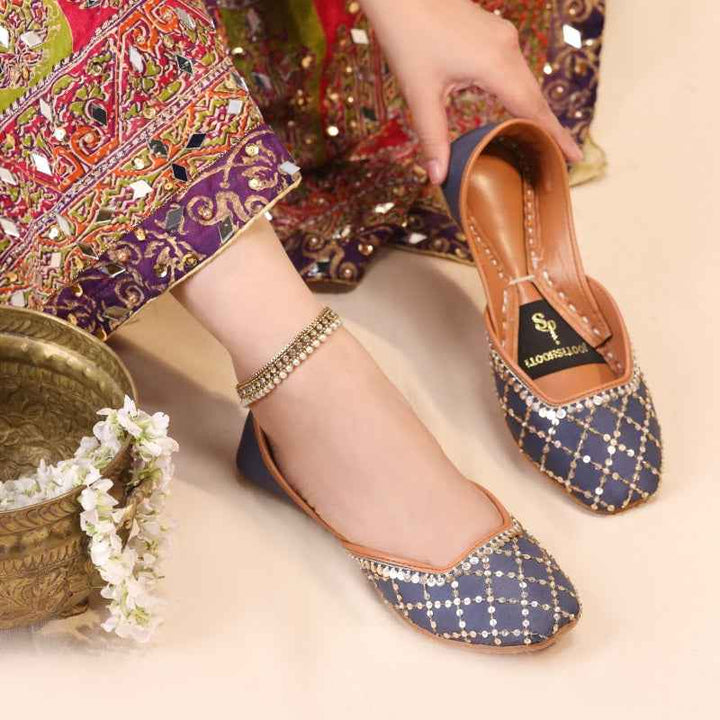 JootiShooti - Shimmer Jaal Midnight Navy Khussa For Women
