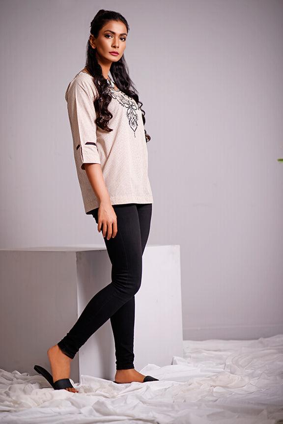 Oaks - Olive and White Cotton Top - 1 Piece - Studio by TCS