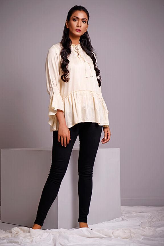 Oaks - Beige Viscose Jacquard Top - 1 Piece - Studio by TCS