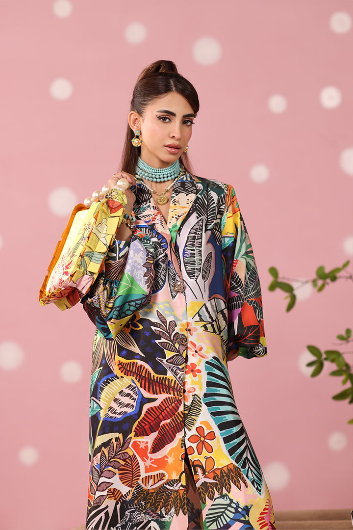 Musferah Saad - Chromatic Jungle Printed Silk Suit For Women - 3 piece