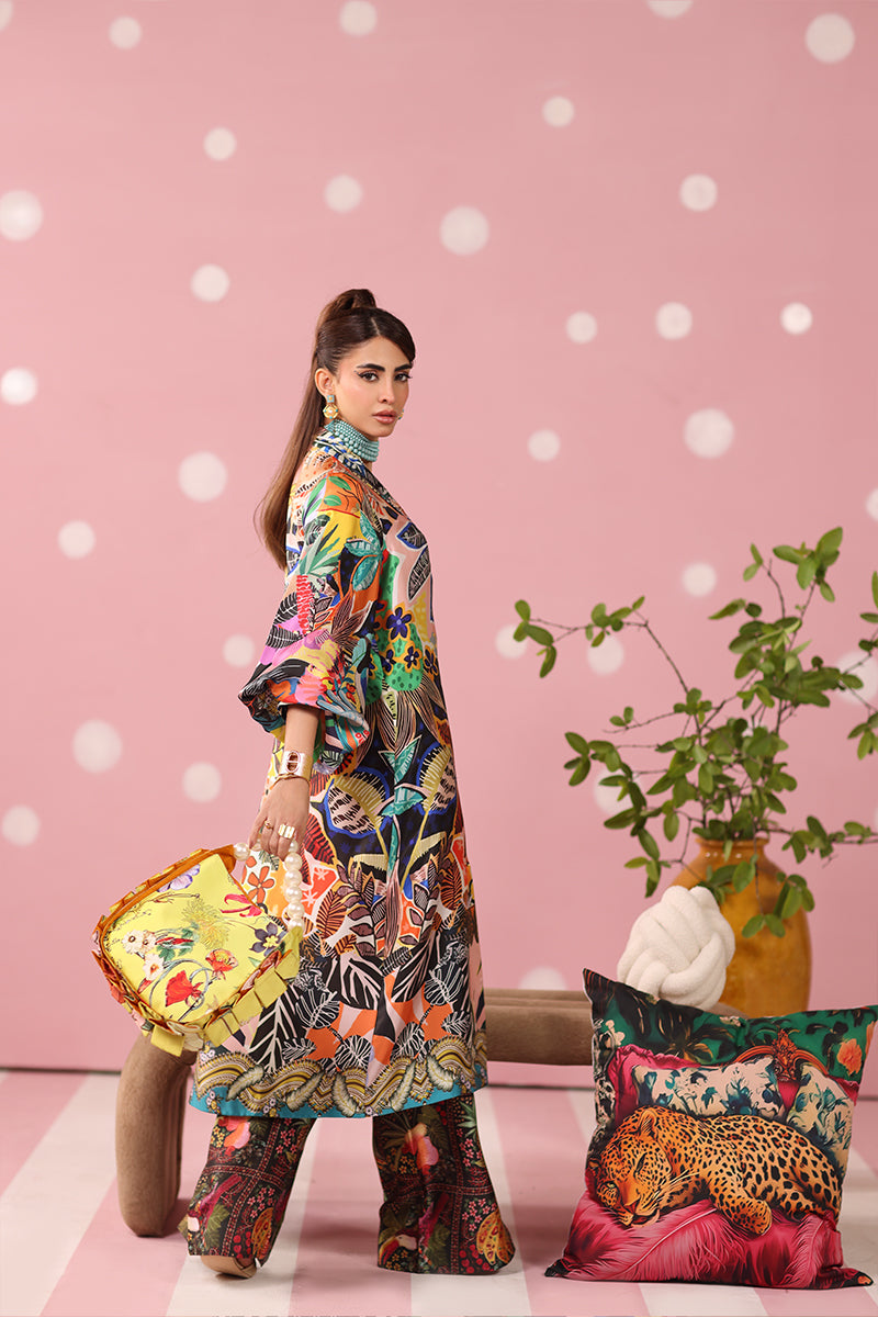 Musferah Saad - Chromatic Jungle Printed Silk Suit For Women - 3 piece