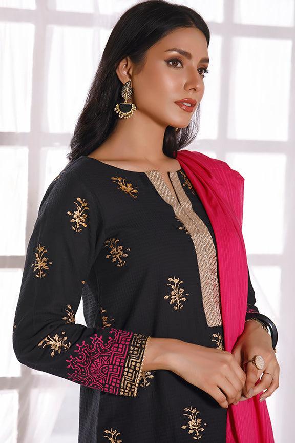 Oaks - Jet Black 2 Piece Block Printed Jacquard - Studio by TCS