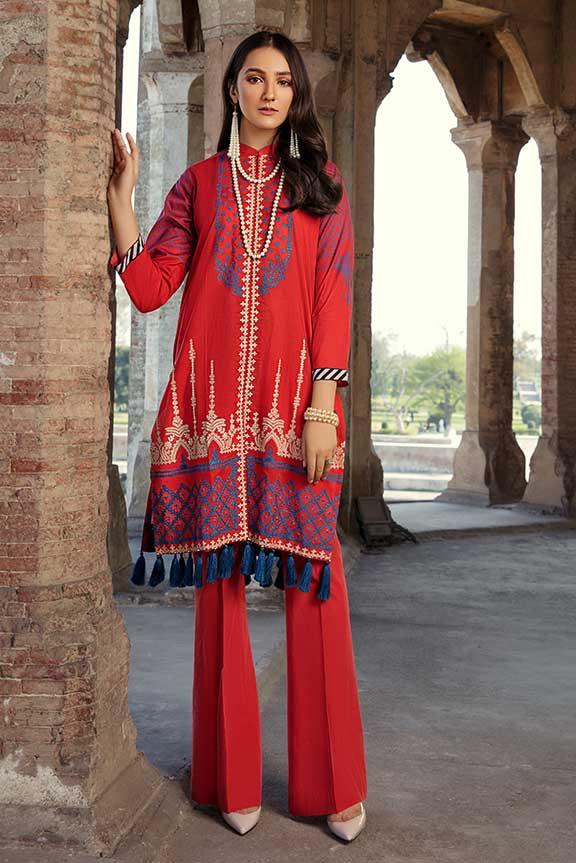 Oaks - Red Embroidered Lawn Kurti - 1 Piece - Studio by TCS