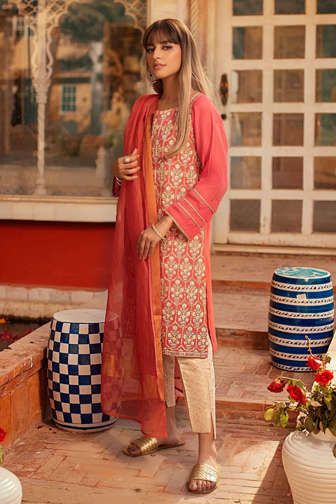 Oaks - Hot Pink 2 Piece Cotton Net Embroidered - Studio by TCS