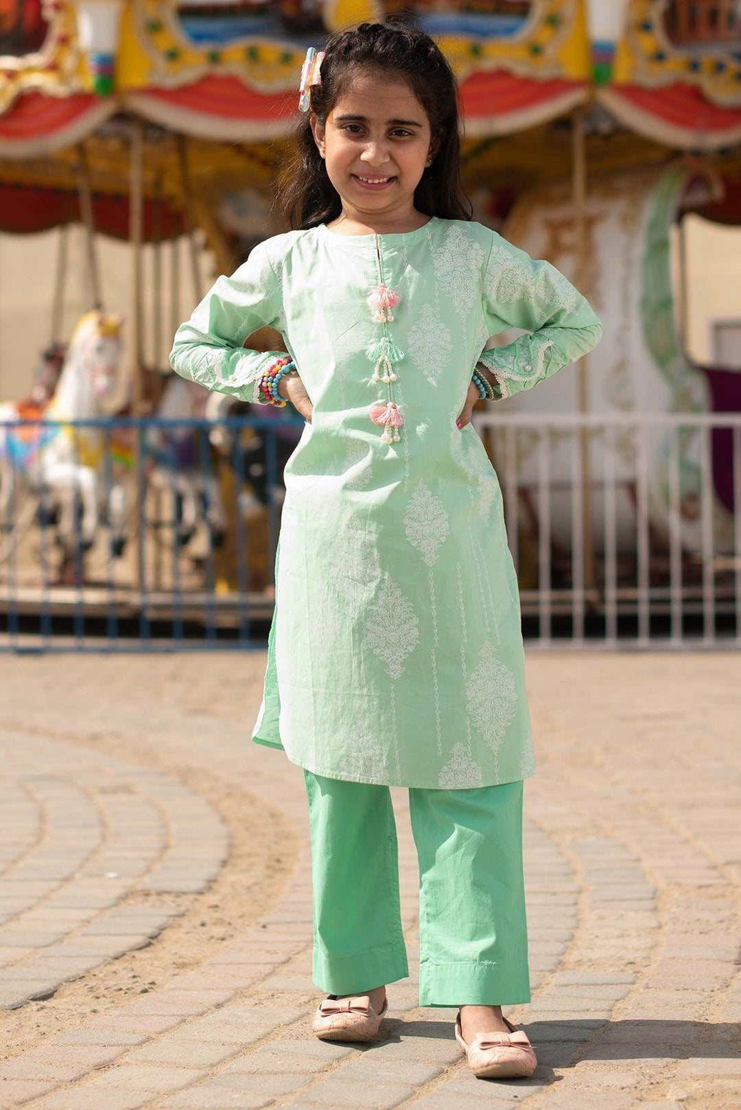 Oaks - Sea Green Screen Print Dyed Kurti - 1 Piece - Studio by TCS