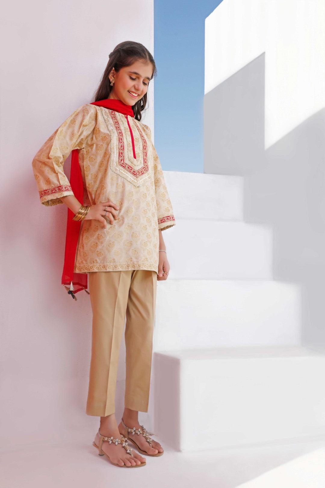 Oaks - Beige Dobby Screen Print Kurti - 1 Piece - Studio by TCS