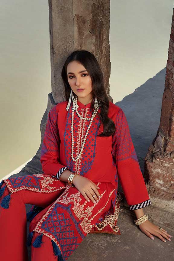 Oaks - Red Embroidered Lawn Kurti - 1 Piece - Studio by TCS