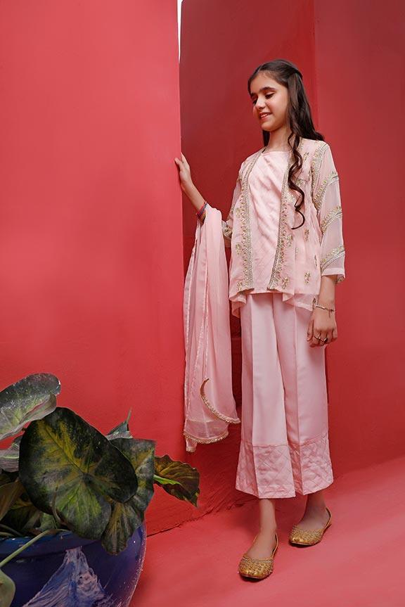 Oaks - Pink 3 Piece Chiffon Embroidered - Studio by TCS