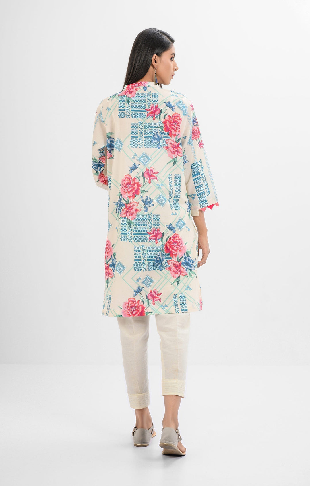 Oaks - Off White with Sea Green Lawn Embroidered Kurti - 1 Piece - Studio by TCS