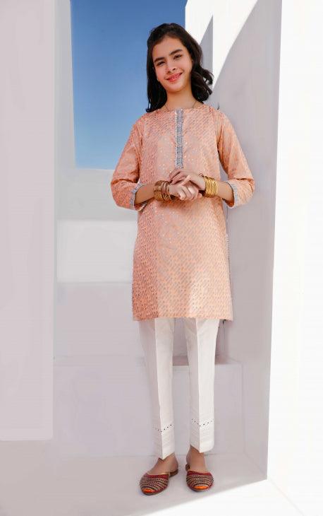 Oaks - Peach Printed Dobby Girls Kurti - 1 Piece - Studio by TCS