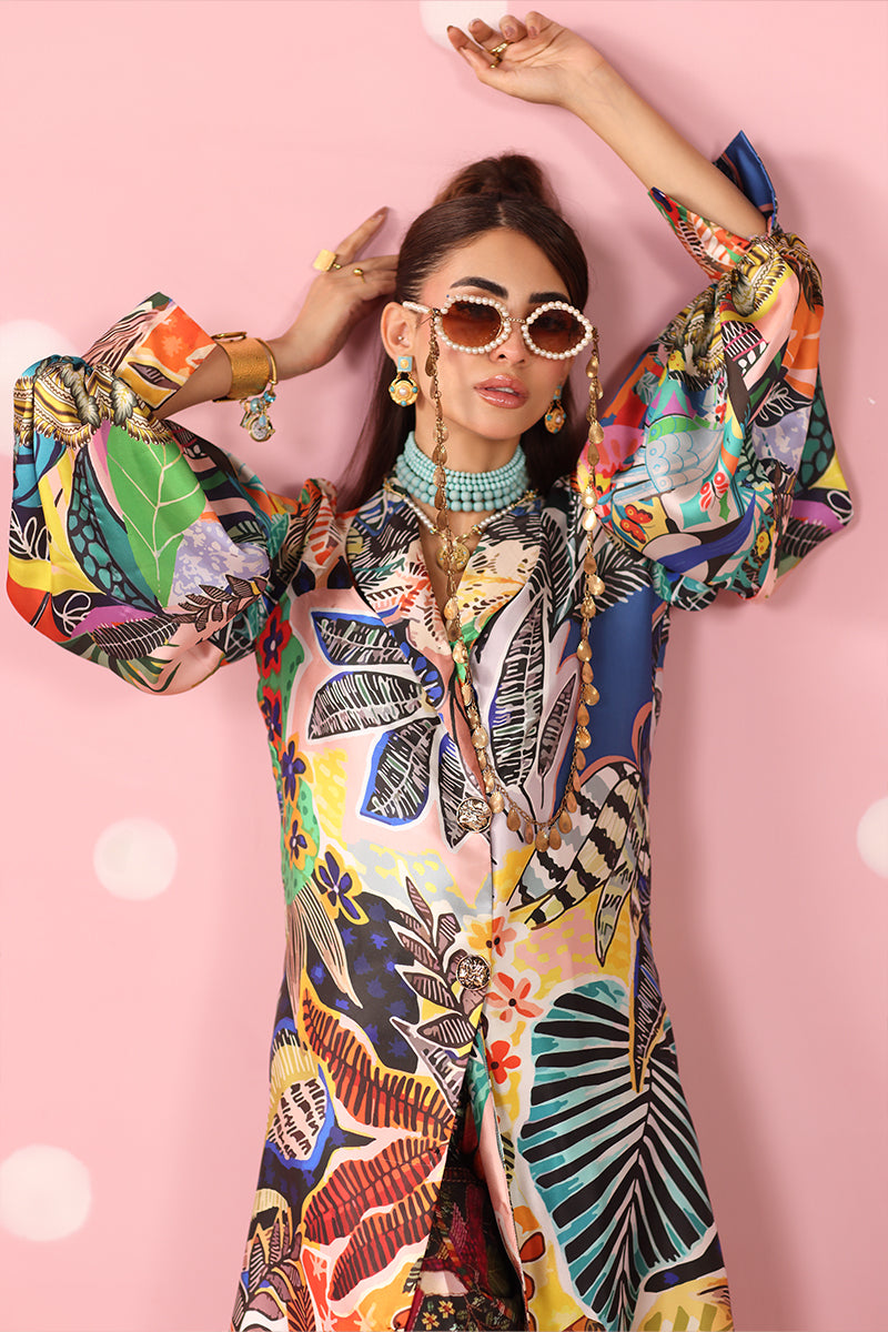 Musferah Saad - Chromatic Jungle Printed Silk Suit For Women - 3 piece