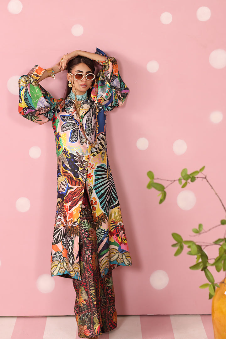 Musferah Saad - Chromatic Jungle Printed Silk Suit For Women - 3 piece